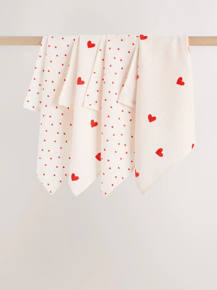 Set me 4 Napa Muslin me Zemra te Kuqe 72x72 cm