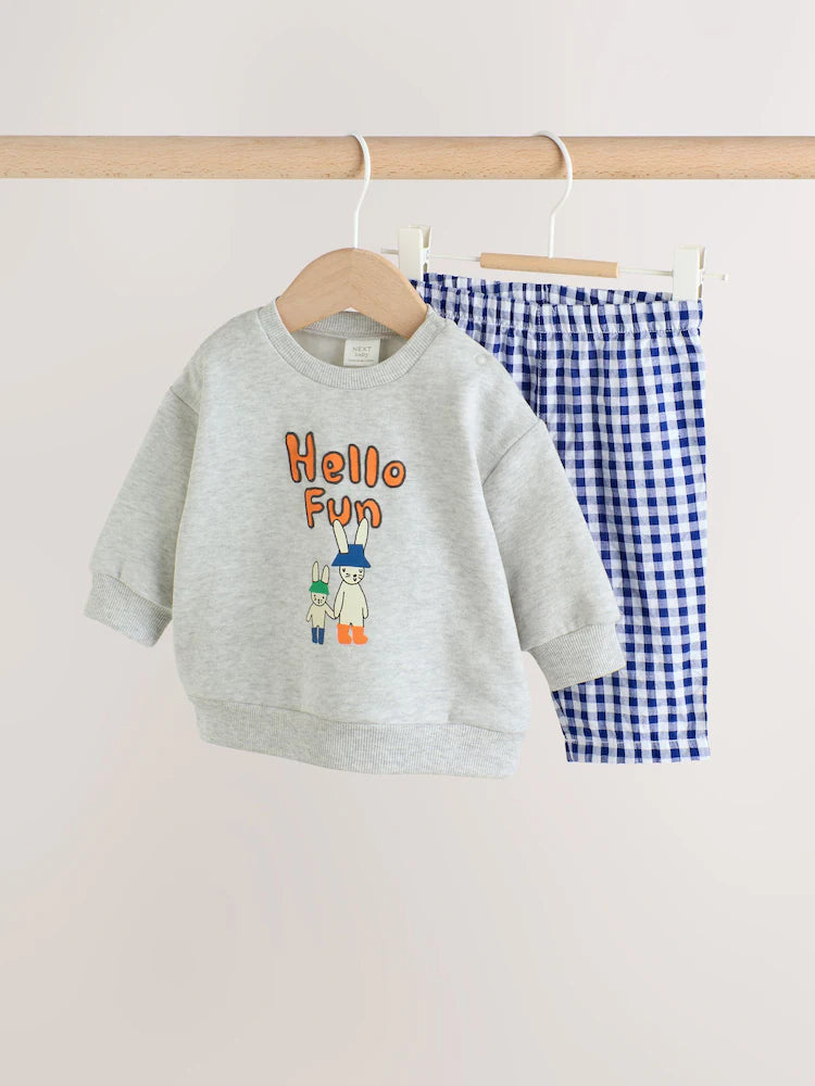 Kostum Bluze Gri "Hello Fun" & Pantallona me Kuadrate