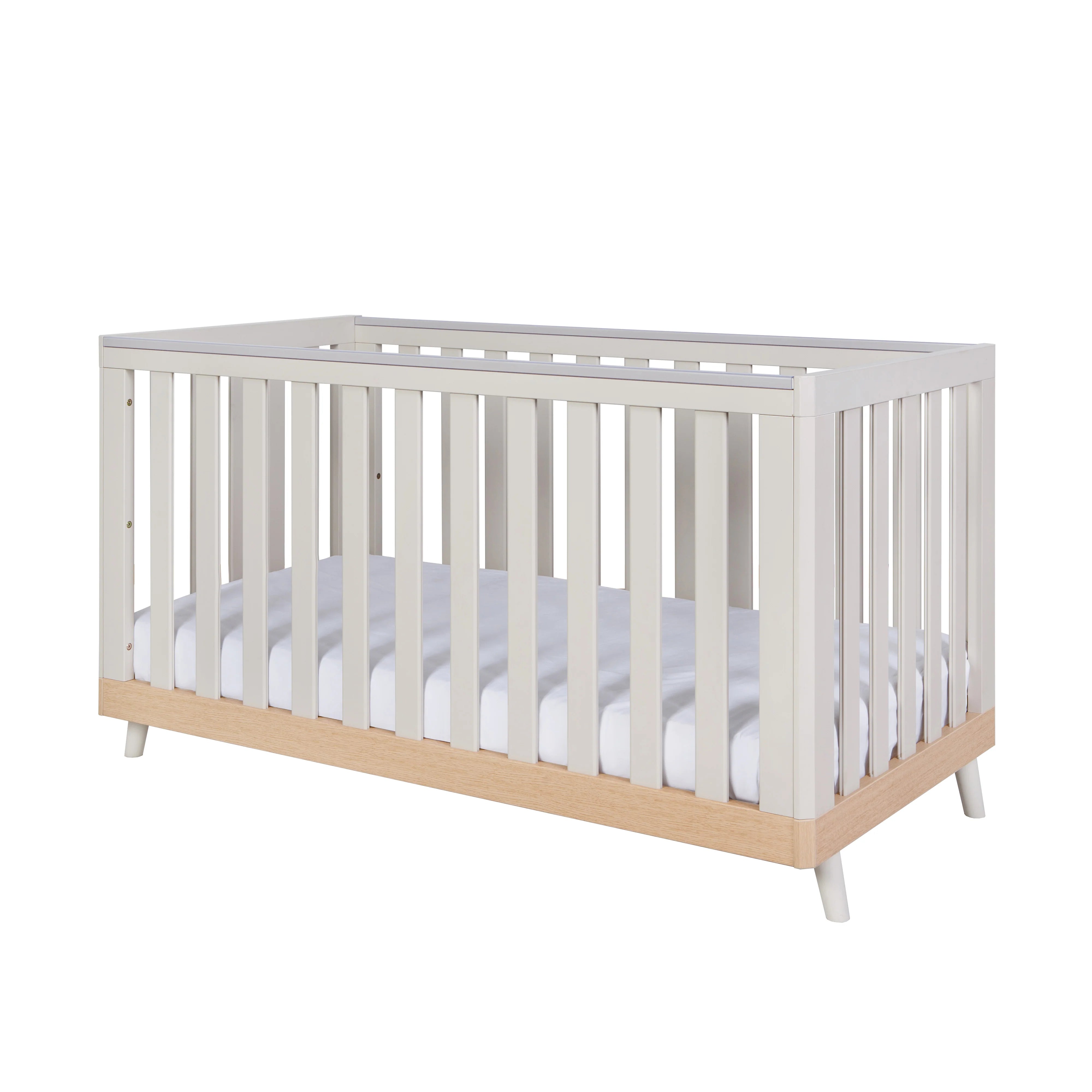 Krevat Bebe Hygge – Stil Skandinav 3-në-1 – Light Oak & White Sand