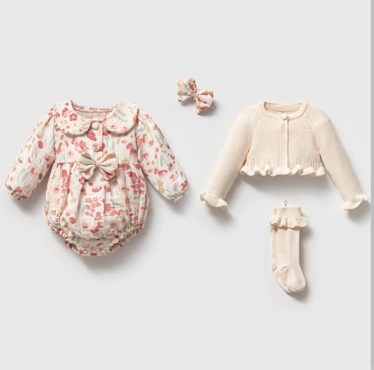 Set Romper me 4 Pjese - Krem Floral