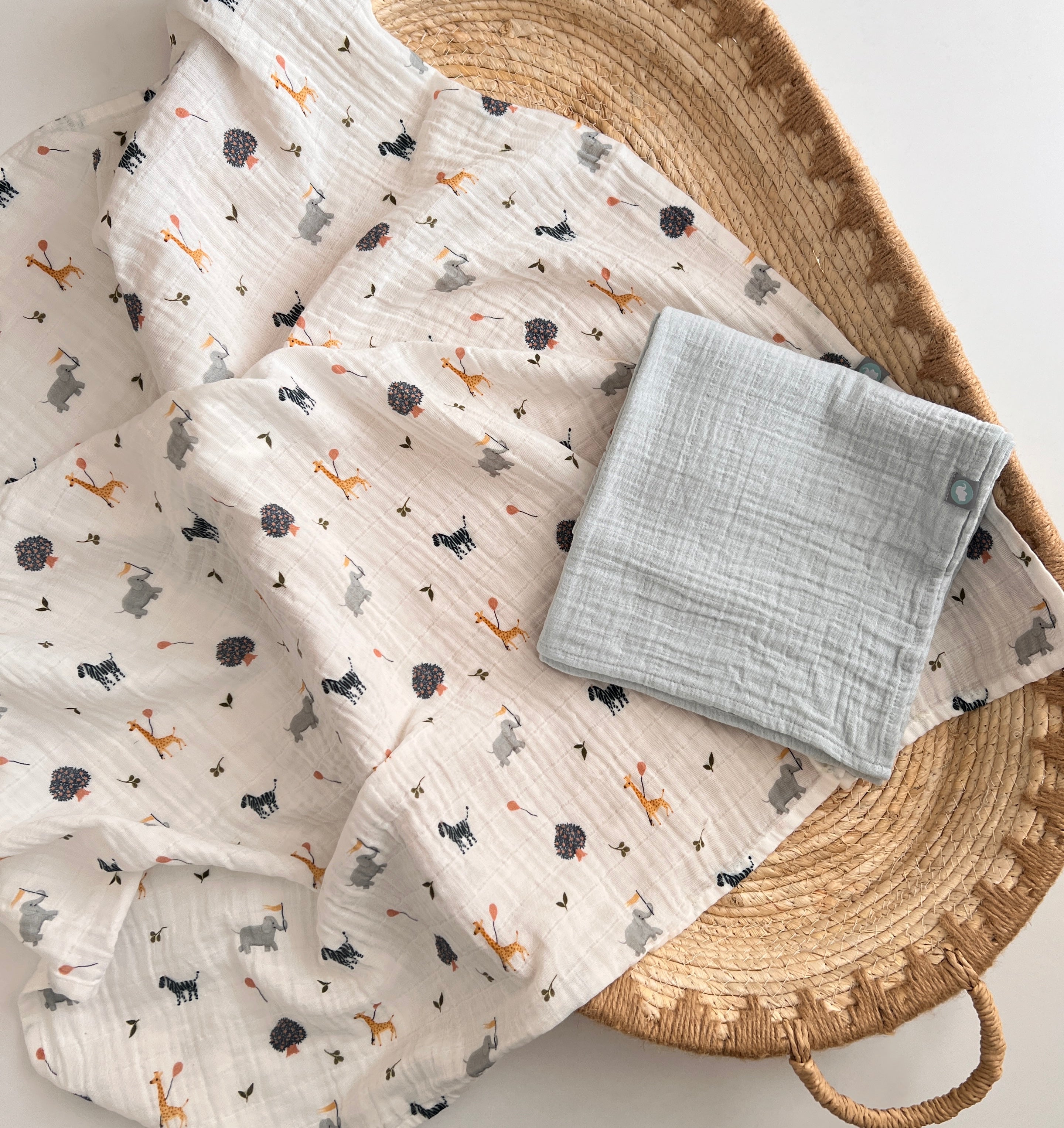 Set me 2 Napa Muslin (90x90 cm) – "Zoo Blue"
