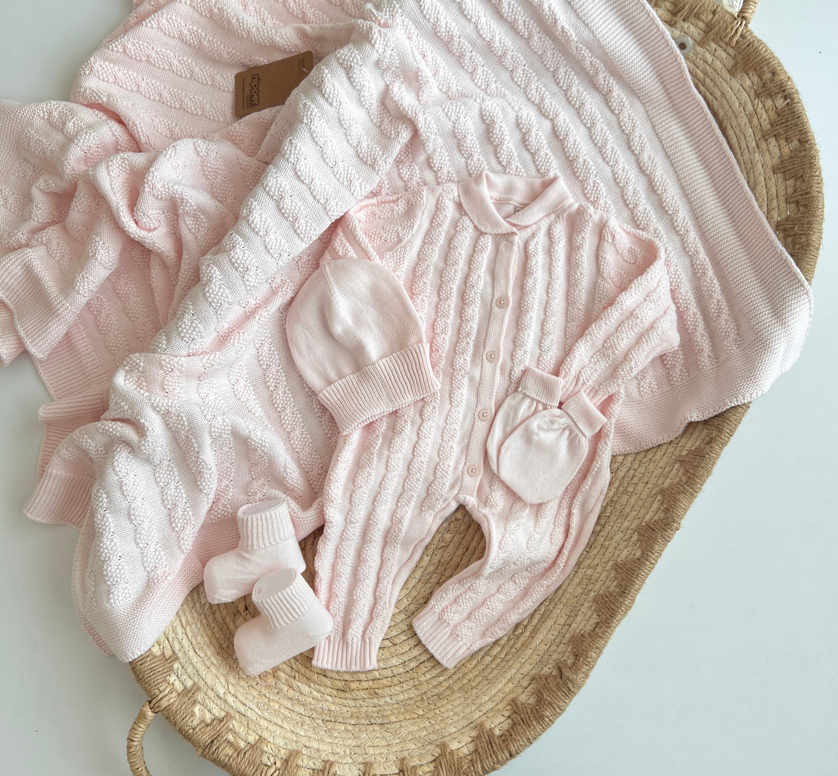 Set Materniteti me 5 Pjese 'Vintage Weave' - Roze Pastel
