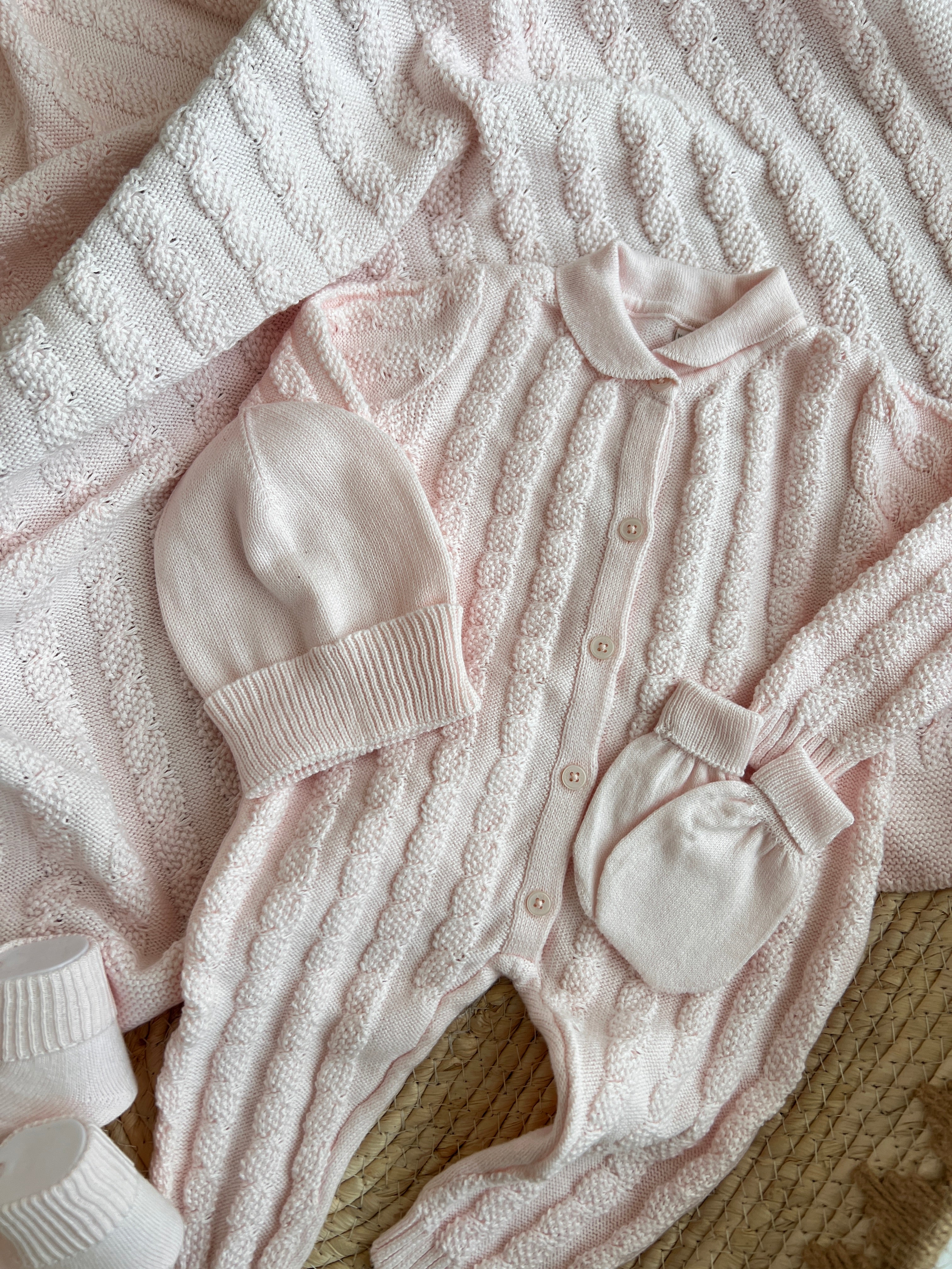 Set Materniteti me 5 Pjese 'Vintage Weave' - Roze Pastel