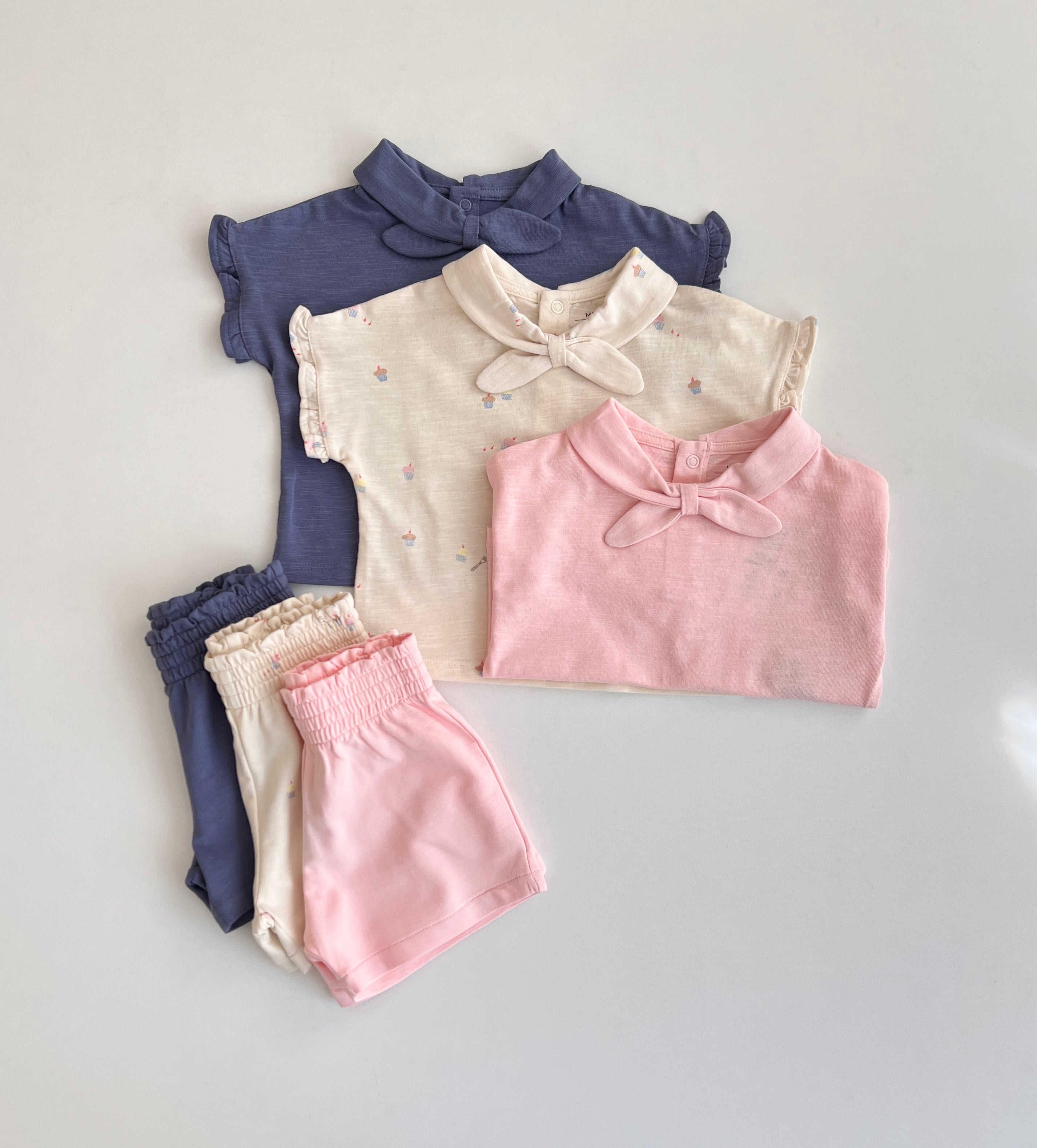 Set me 3 Kostume (100% Pambuk) - Blu, Rozë & Krem