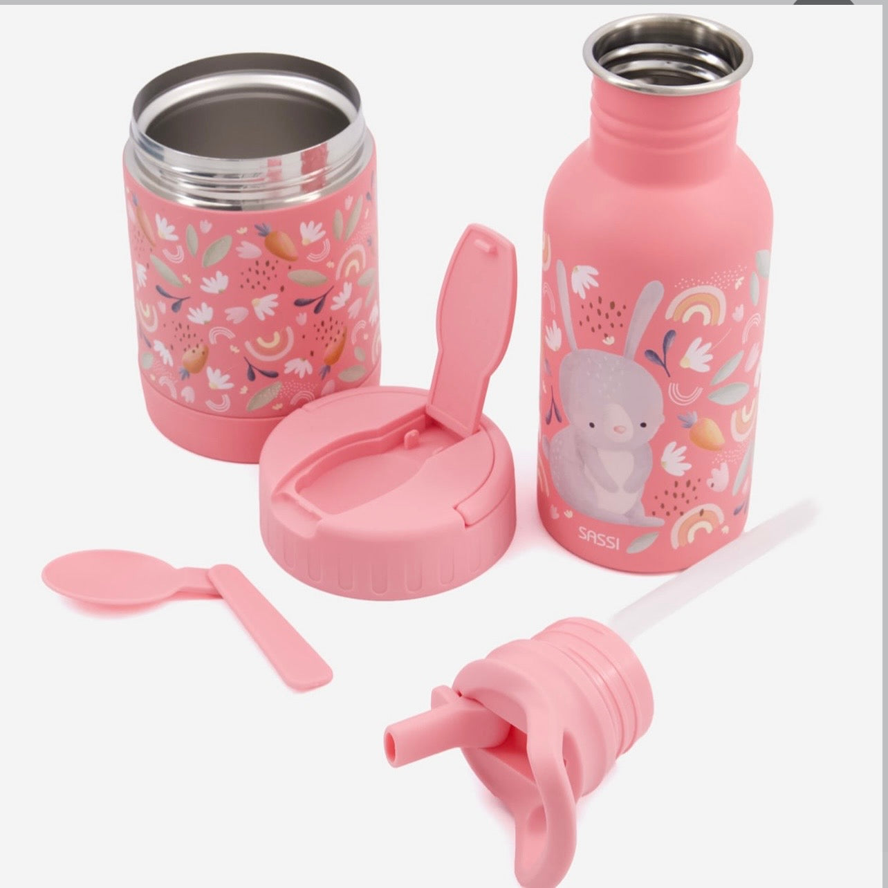 Set Termus Inoksi: Shishe Uji & Termus Ushqimi - Pink Bunny