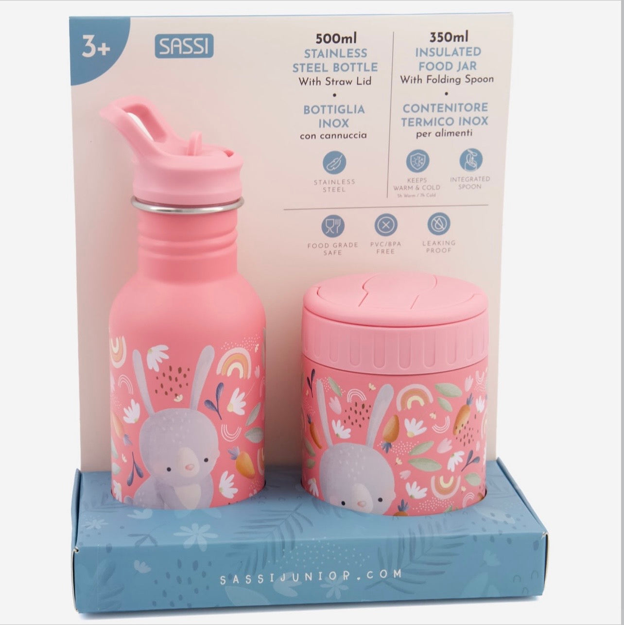 Set Termus Inoksi: Shishe Uji & Termus Ushqimi - Pink Bunny
