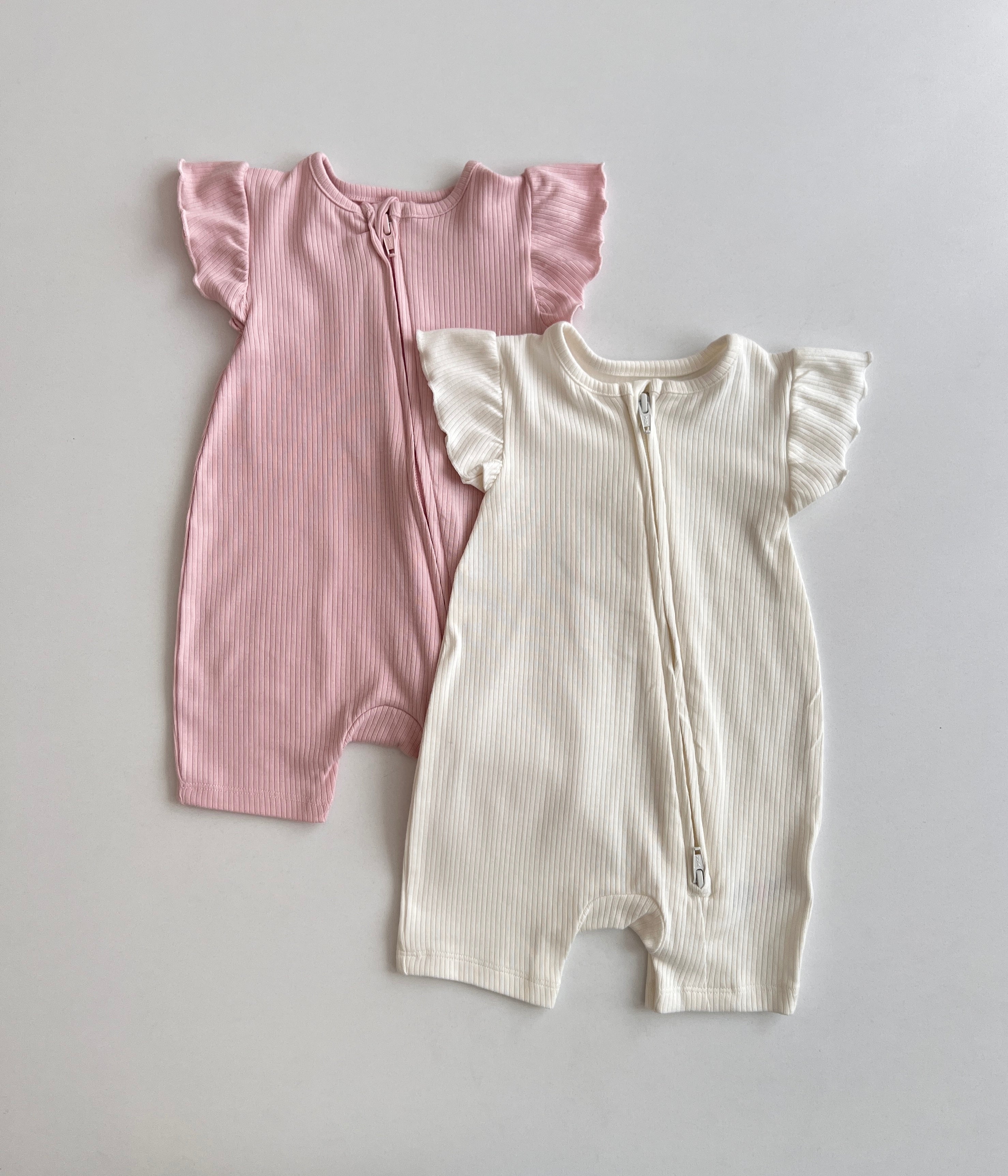 Set me 2 Rompera "Dual-Zip Comfort" – Bardhe & Roze
