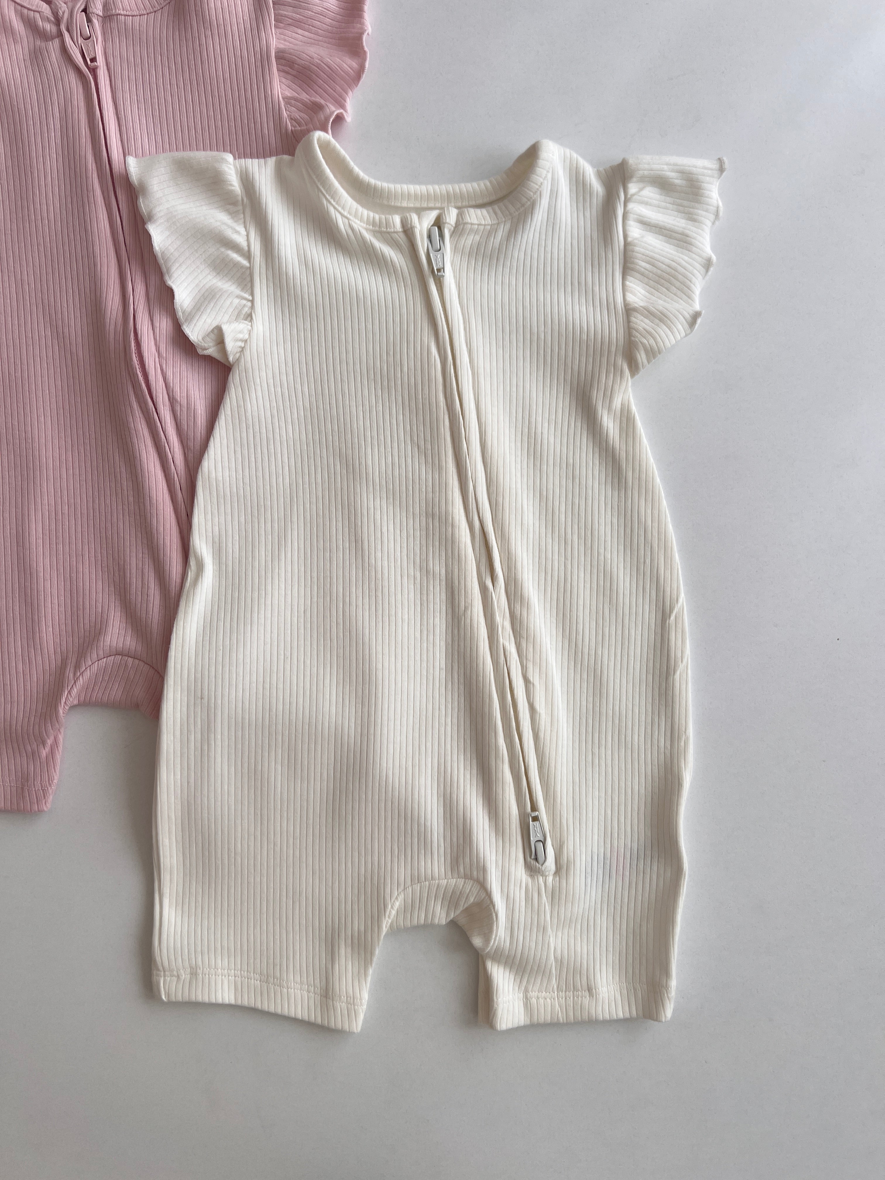 Set me 2 Rompera "Dual-Zip Comfort" – Bardhe & Roze