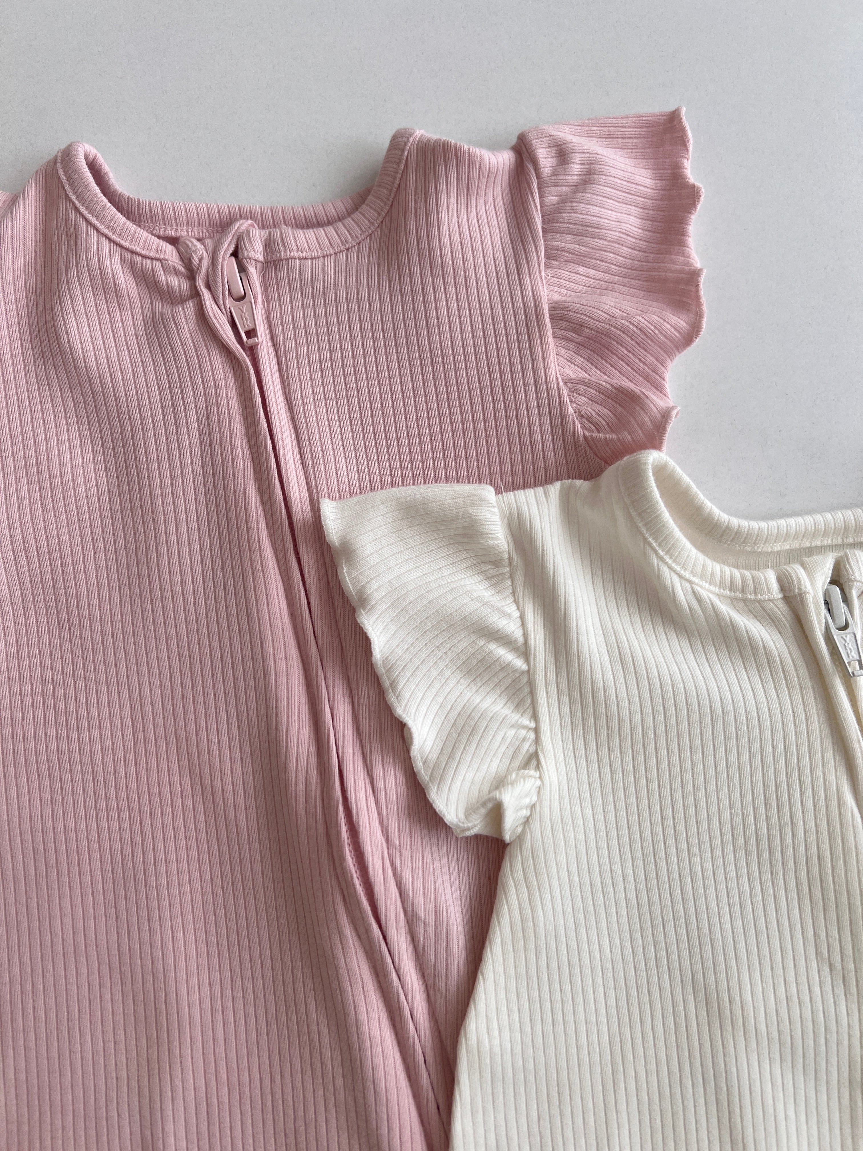 Set me 2 Rompera "Dual-Zip Comfort" – Bardhe & Roze