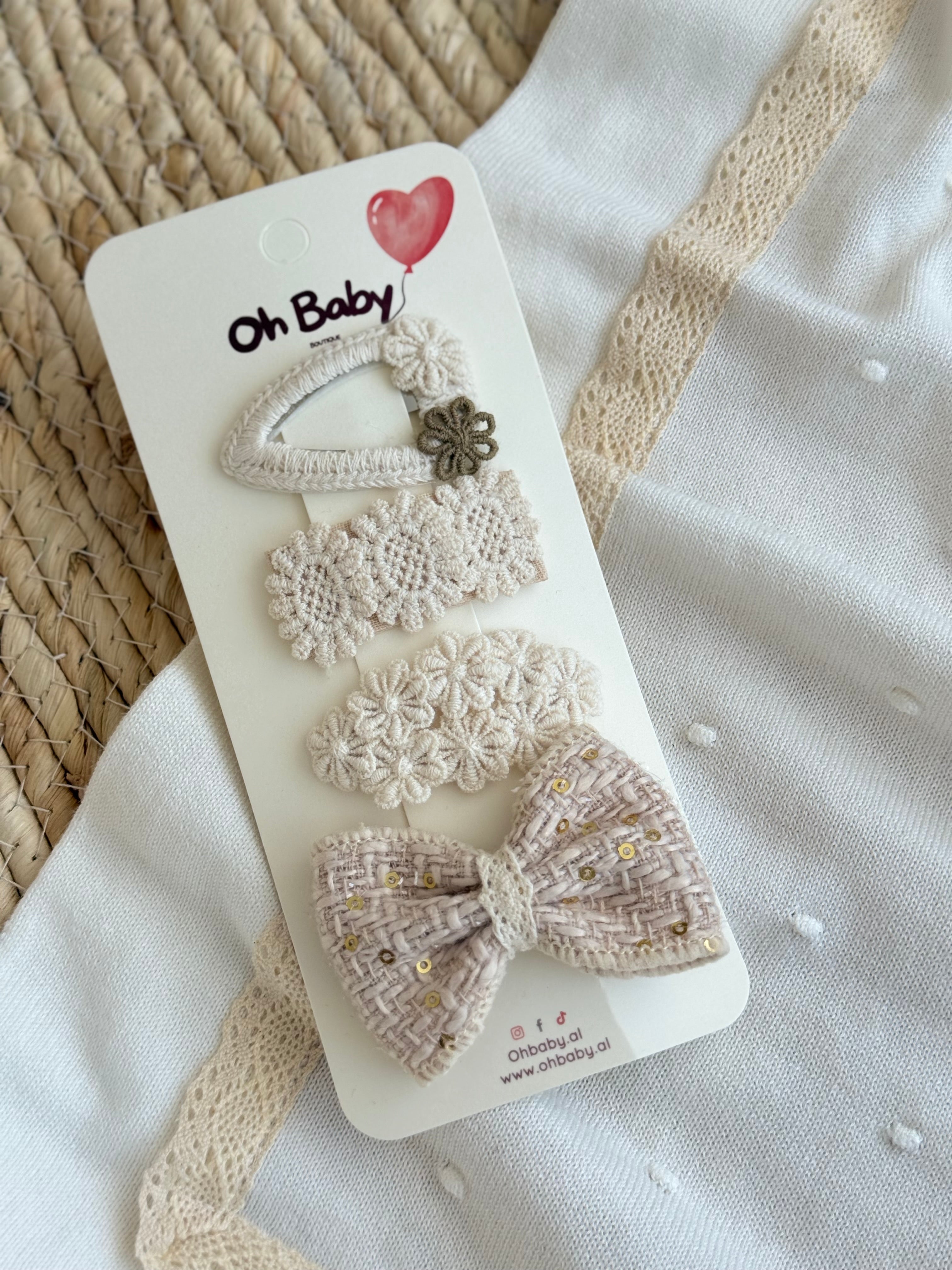 Set me 4 Kapese Flokesh "Vintage Crochet & Tweed Bow"