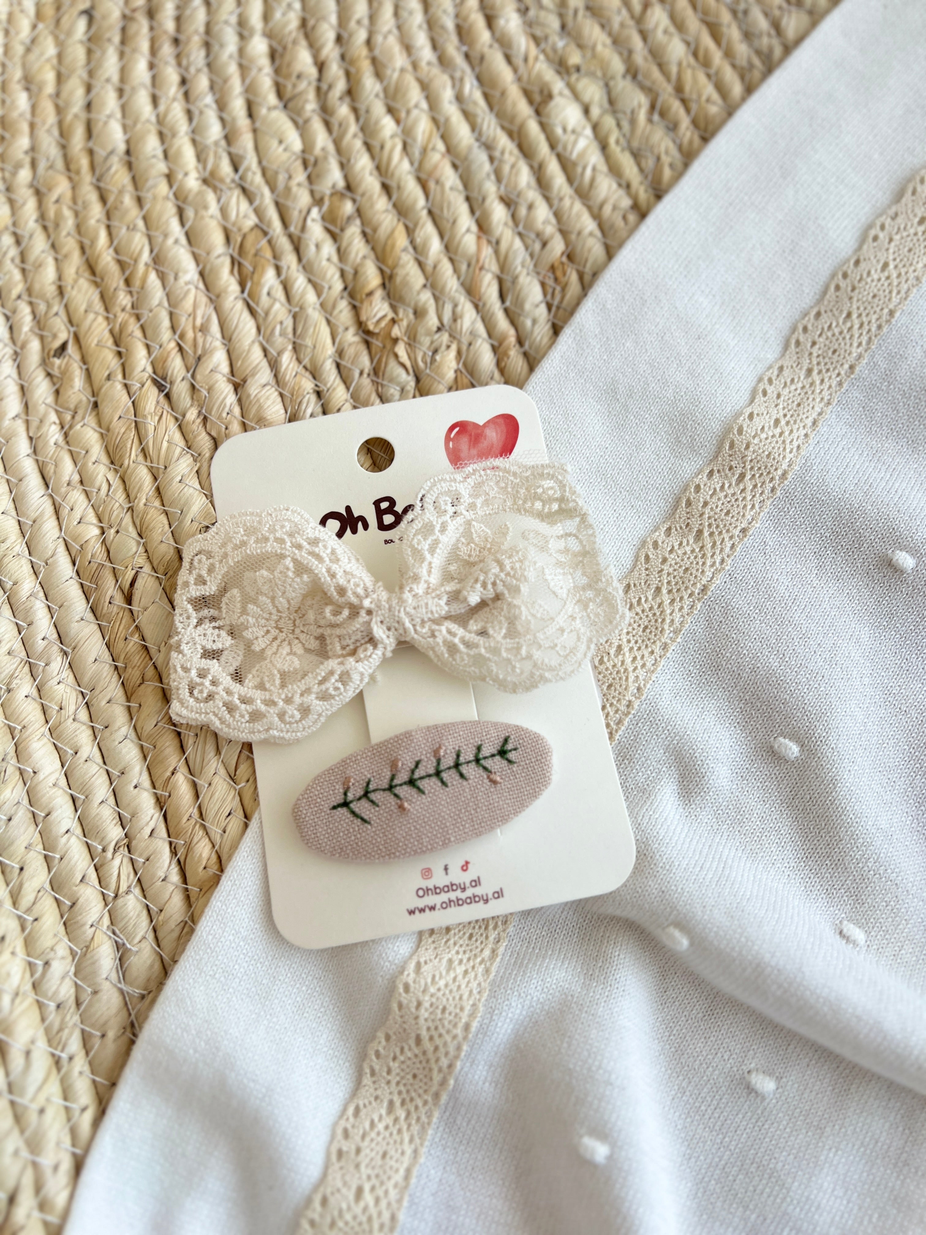 Set me Dy Kapese Flokesh "Vintage Lace & Embroidery" – Cream & Rose