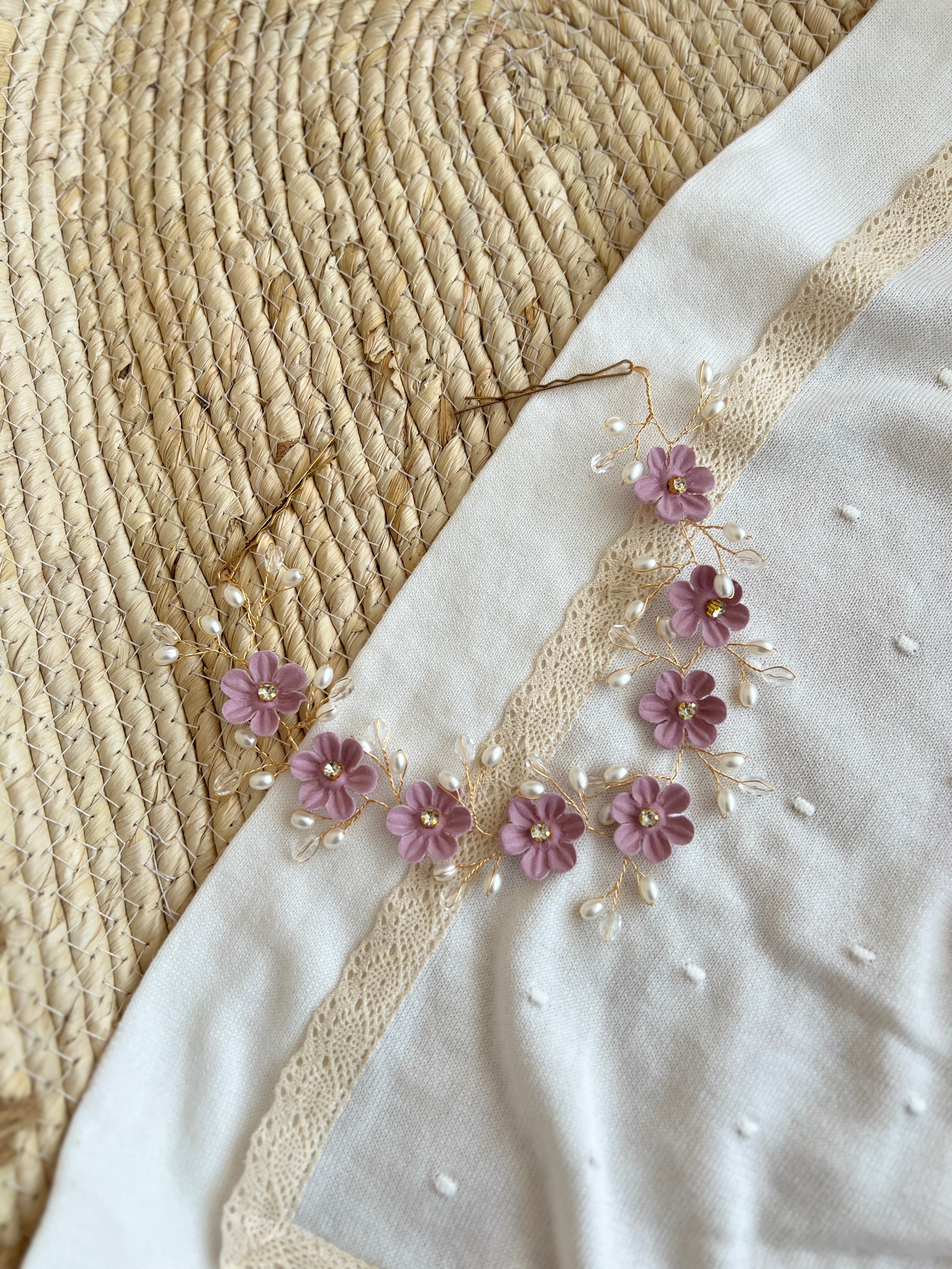Kurore Flokesh Fleksibel "Mauve Blossom & Pearl" me Karfica