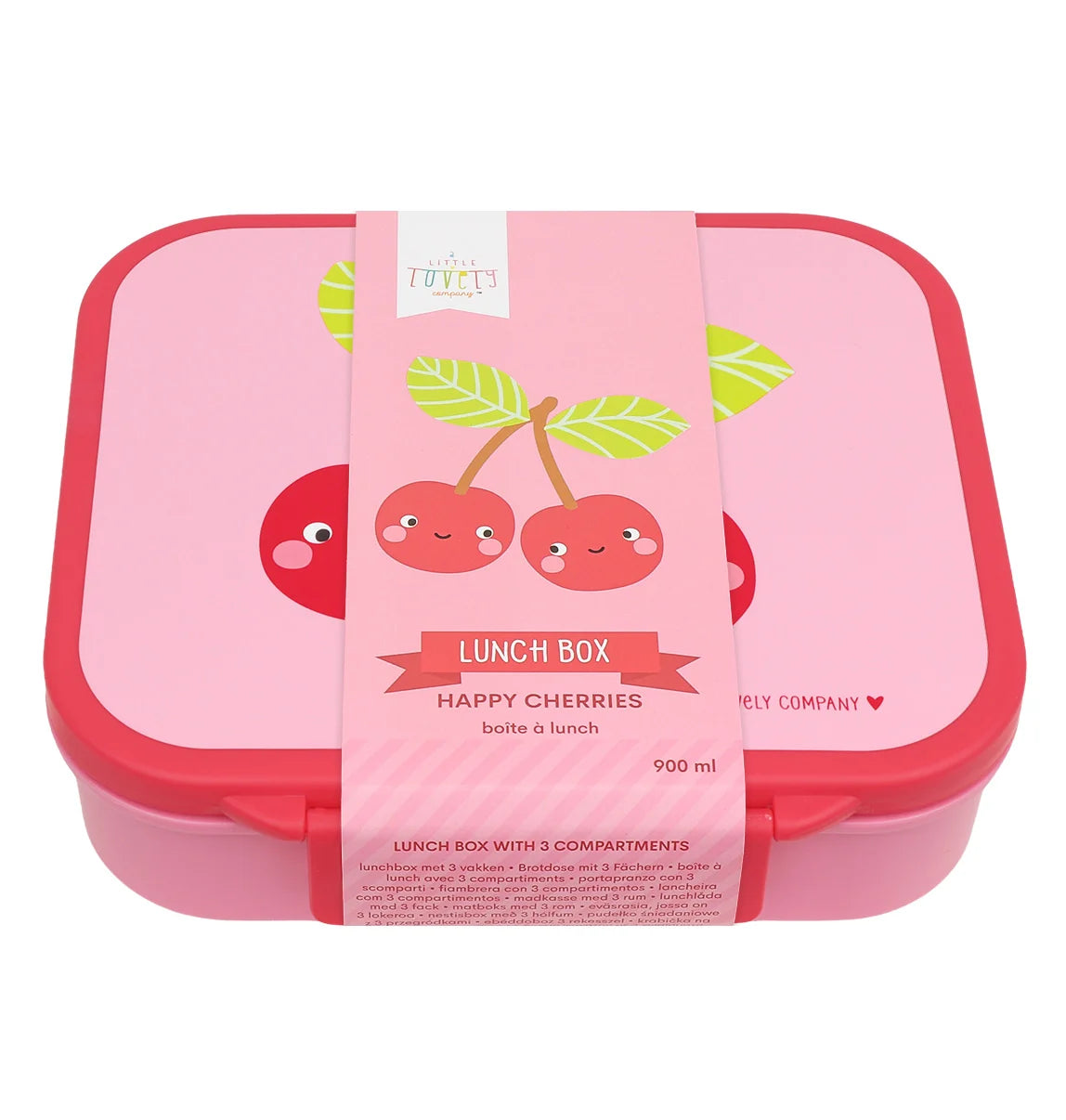 Kuti Ushqimi me 3 Ndarje Happy Cherries (900ml) – Pink