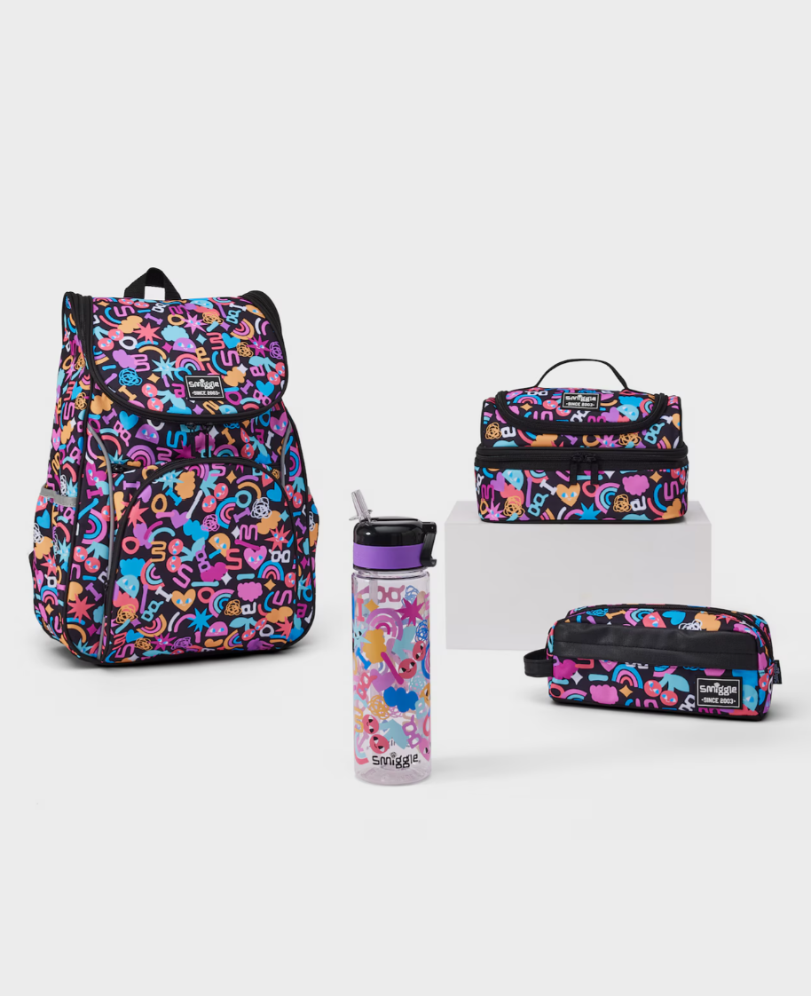 Set 4-Pjesesh "Giggle By Smiggle" - Cante shpine, Ushqimi, Shishe Uji & Kulete Lapsash Unreal Essentials Bundle