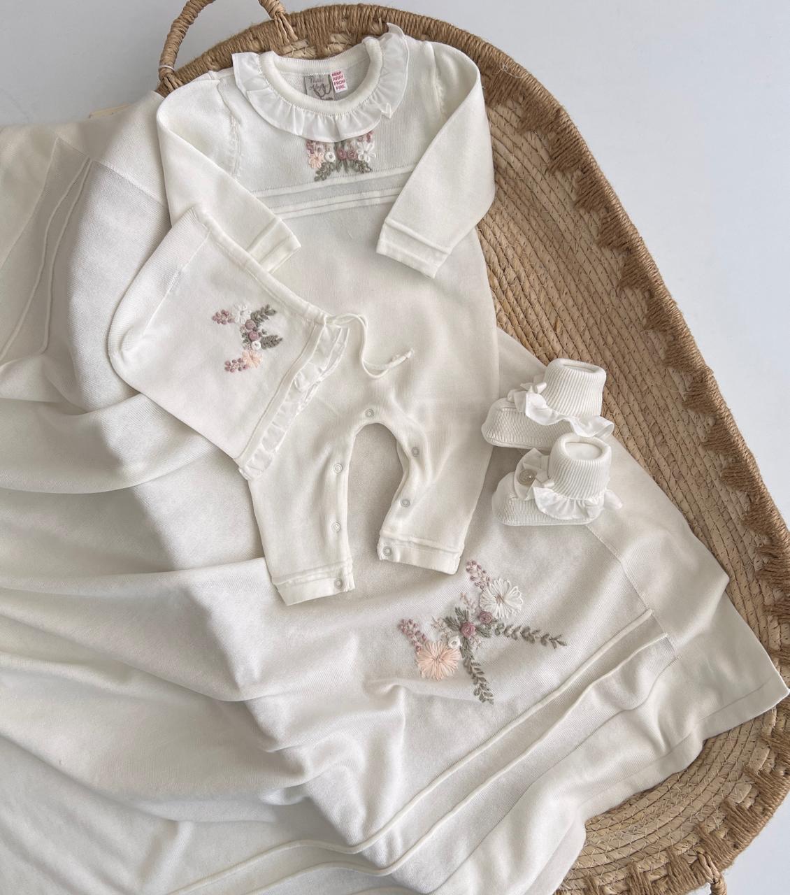 Set Materniteti Premium me 3 Pjese – 100% Pambuk "Vintage Floral" White