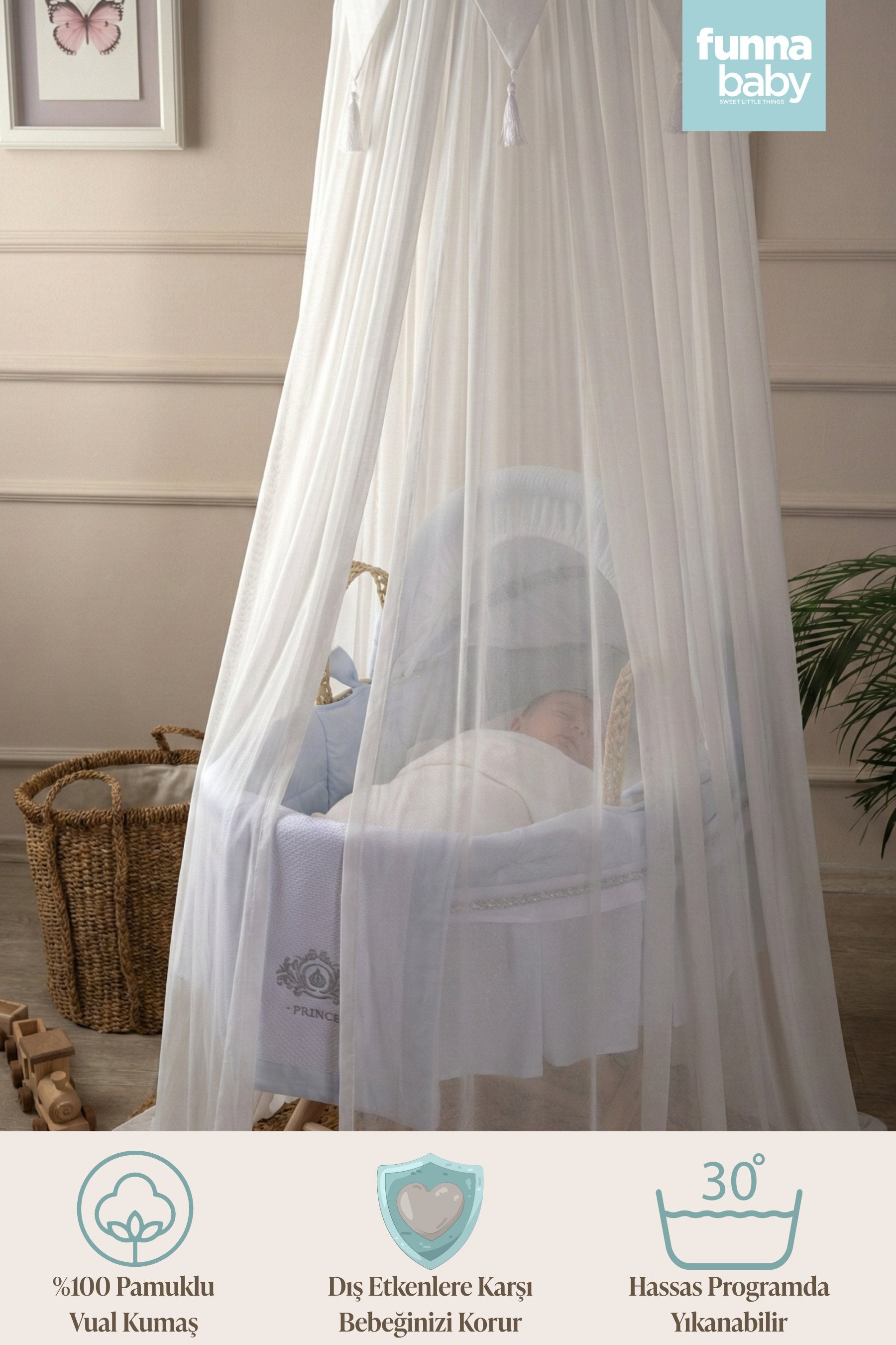 Mbrojtese per Krevat Bebi 4m - Romantika Vual (100% Pambuk) - Cream