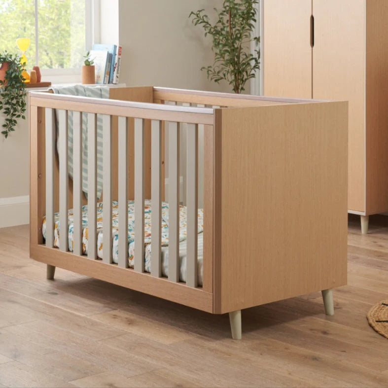 Krevat Femijesh Fika Mini 3-në-1 - Light Oak & White Sand | Stil Skandinav