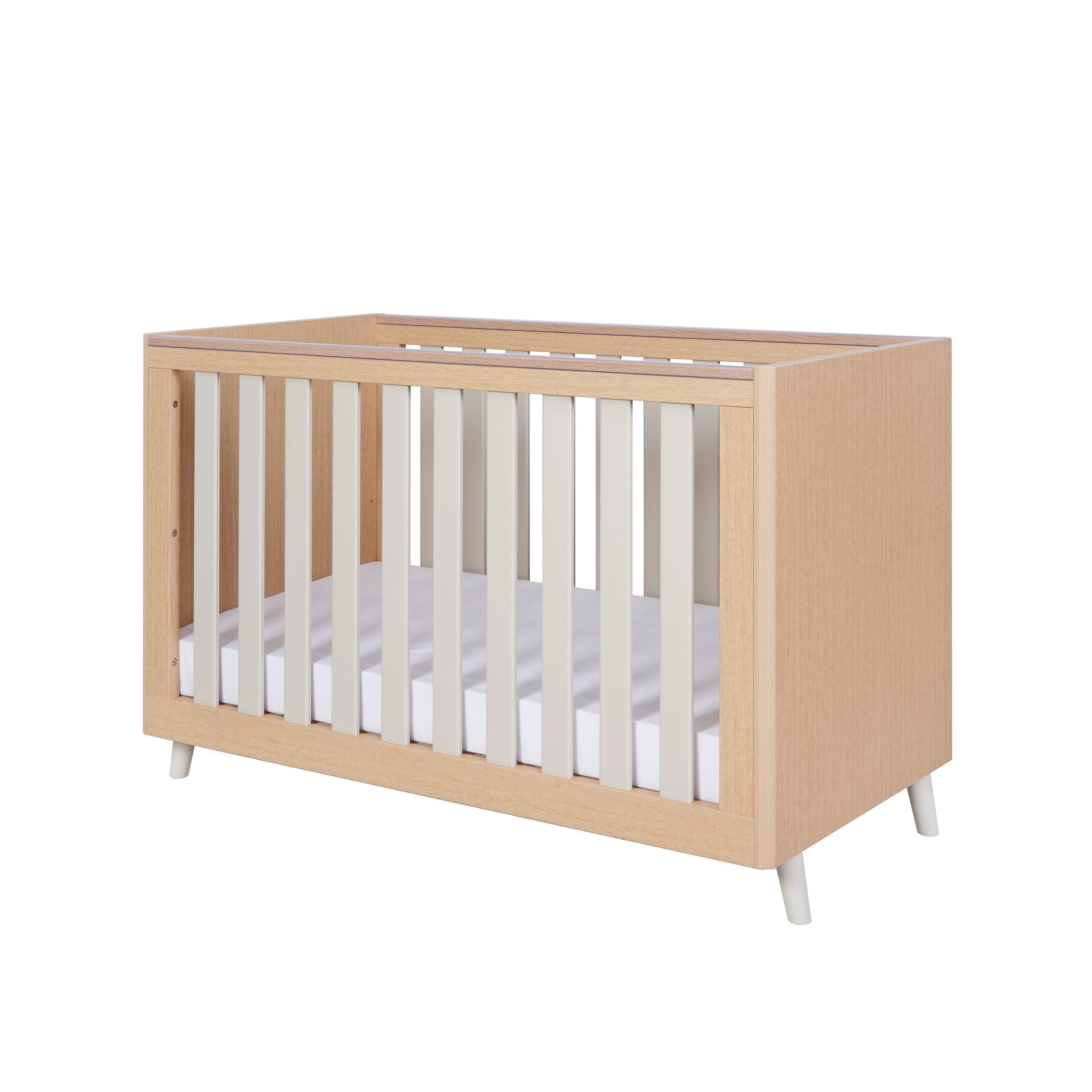 Krevat Femijesh Fika Mini 3-në-1 - Light Oak & White Sand | Stil Skandinav