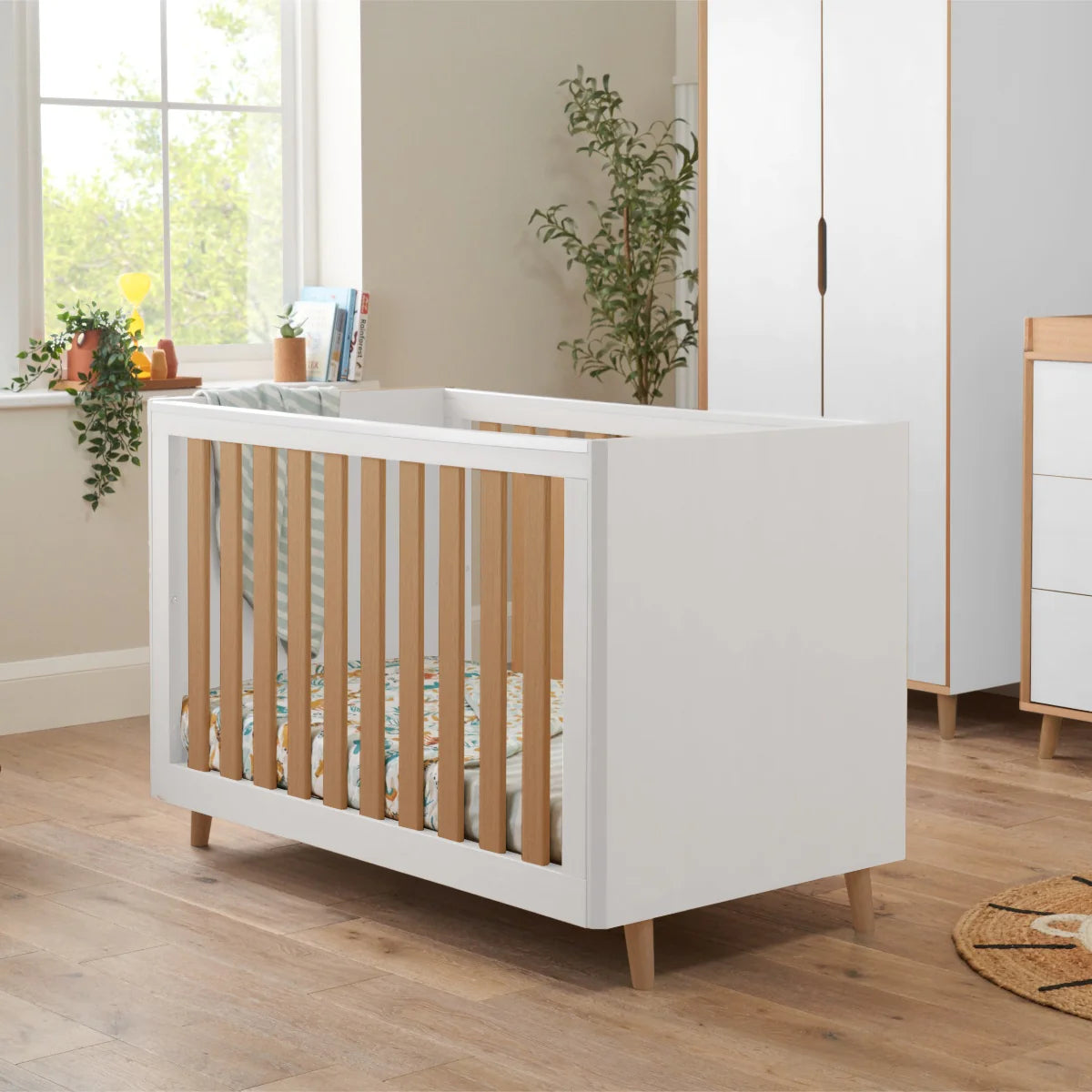 Krevat Femijesh Fika Mini - White & Light Oak  Stil Skandinav