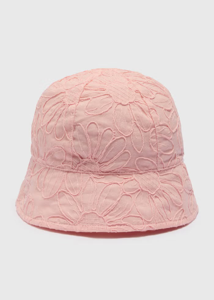 Kapele "Bucket" Roze me Qendisje Florale