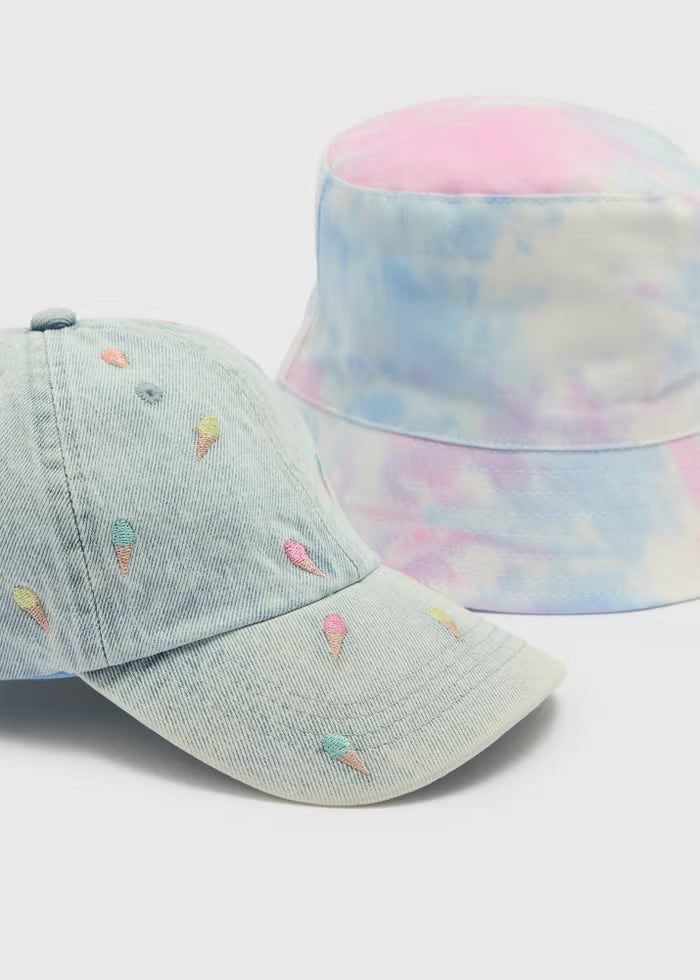 Set me 2 Kapele per Vajza – Multicolour Tie-Dye