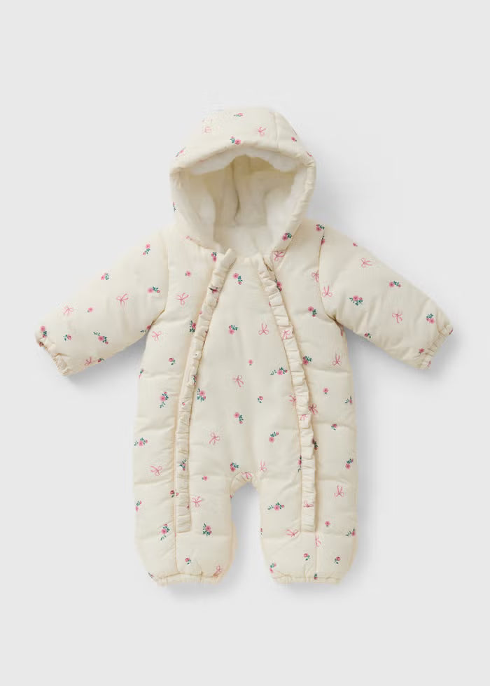 Snowsuit Krem me Lule dhe fjongo