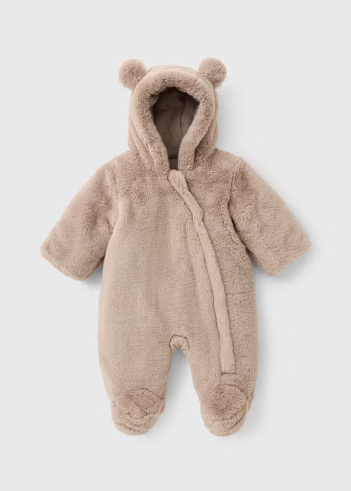 Pramsuit Dimeror per Femije me Gezof Ngjyre Kafe (Baby Brown Fur Snowsuit)