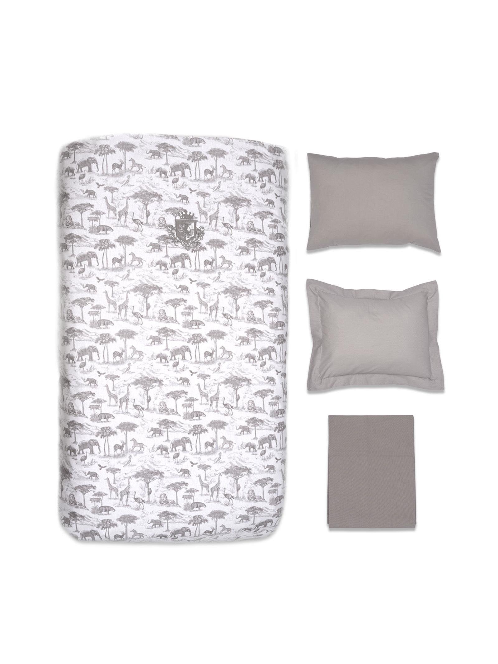 Set Çarçafesh 4 Pjese Safari Gri - 100% Pambuk (100x150 cm)