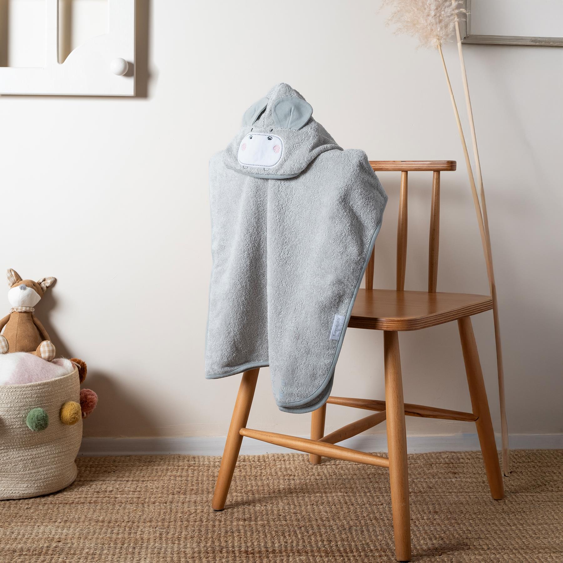 Poncho Gri "Bath Time" – 100% Pambuk Absorbues