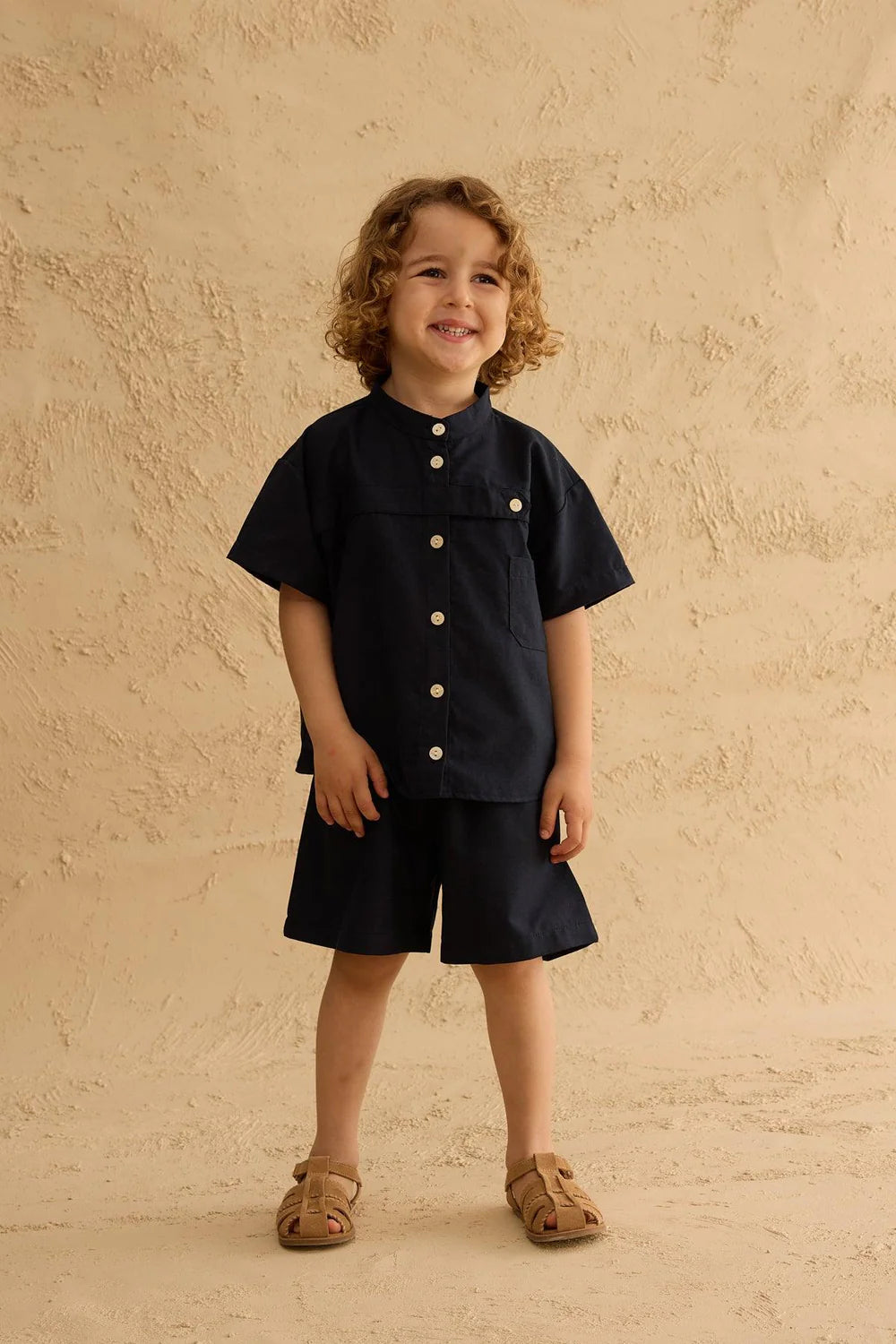 Set Kemishe me Detaj Placket ne Ngjyre Blu Navy