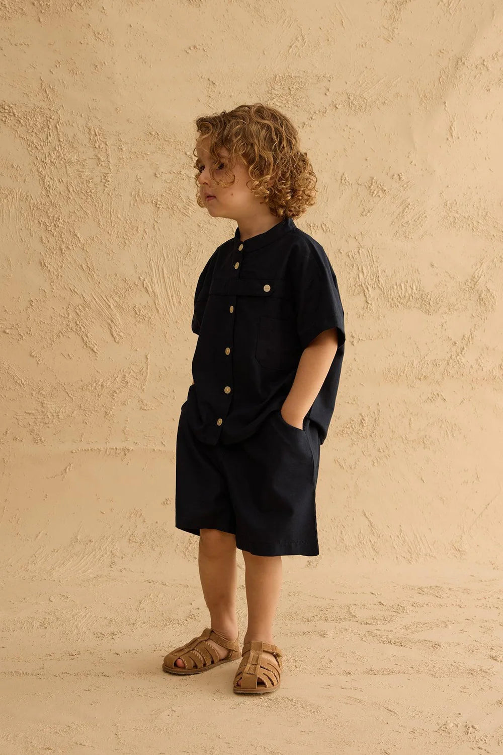 Set Kemishe me Detaj Placket ne Ngjyre Blu Navy