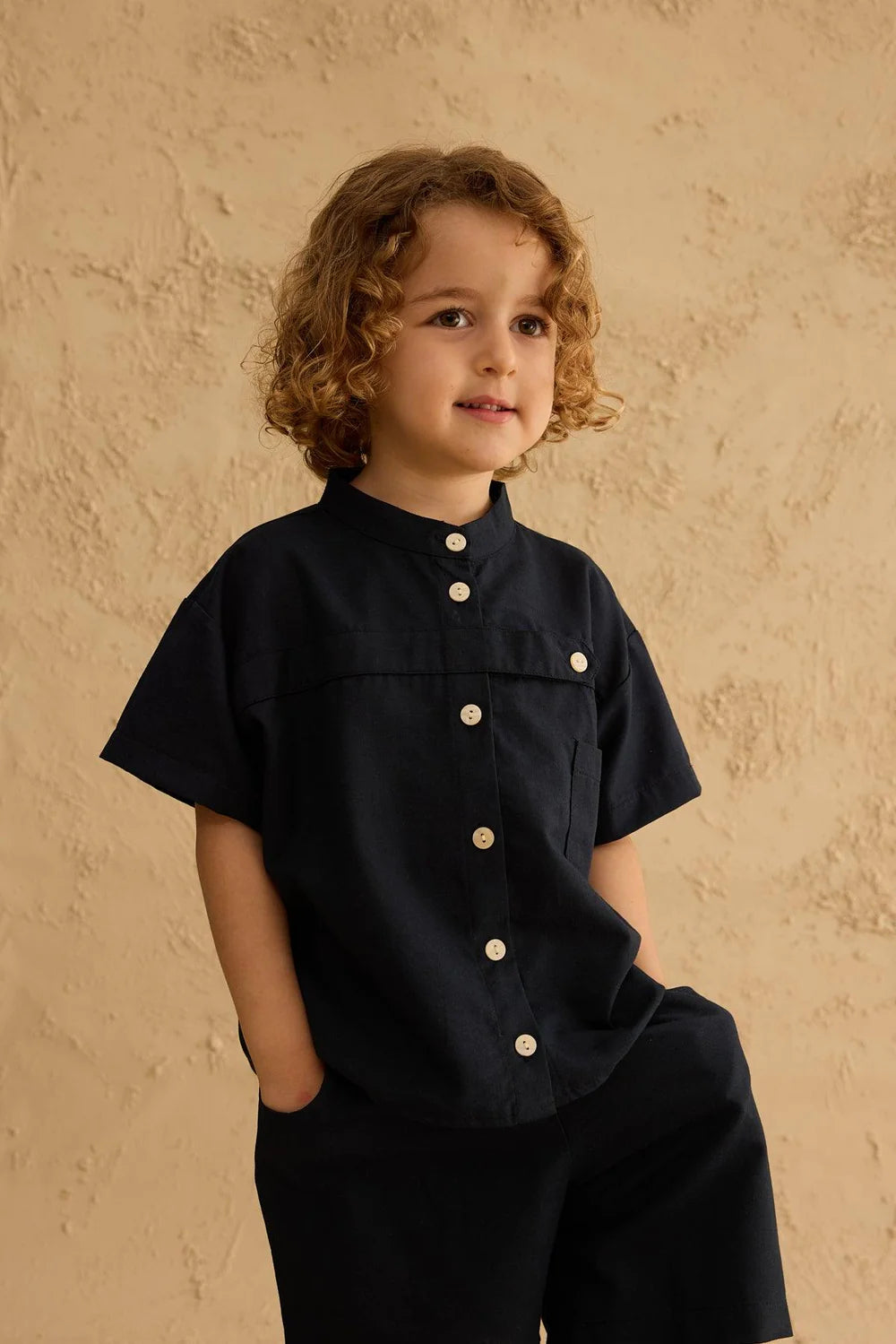 Set Kemishe me Detaj Placket ne Ngjyre Blu Navy