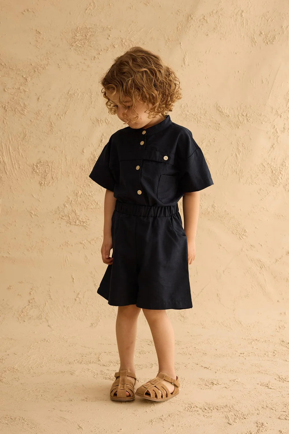 Set Kemishe me Detaj Placket ne Ngjyre Blu Navy