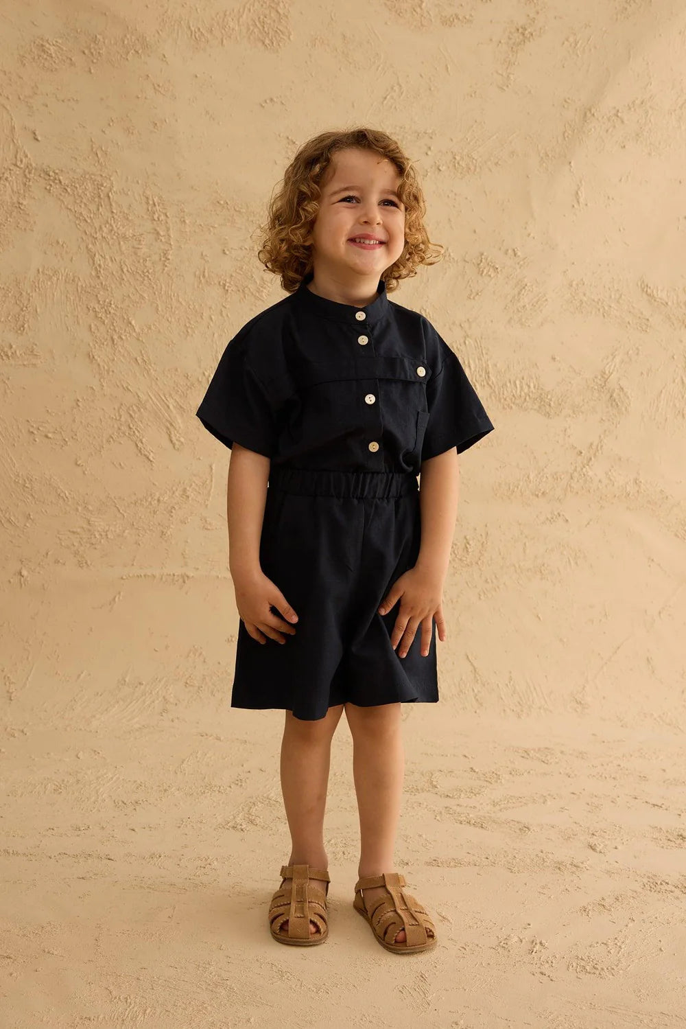 Set Kemishe me Detaj Placket ne Ngjyre Blu Navy