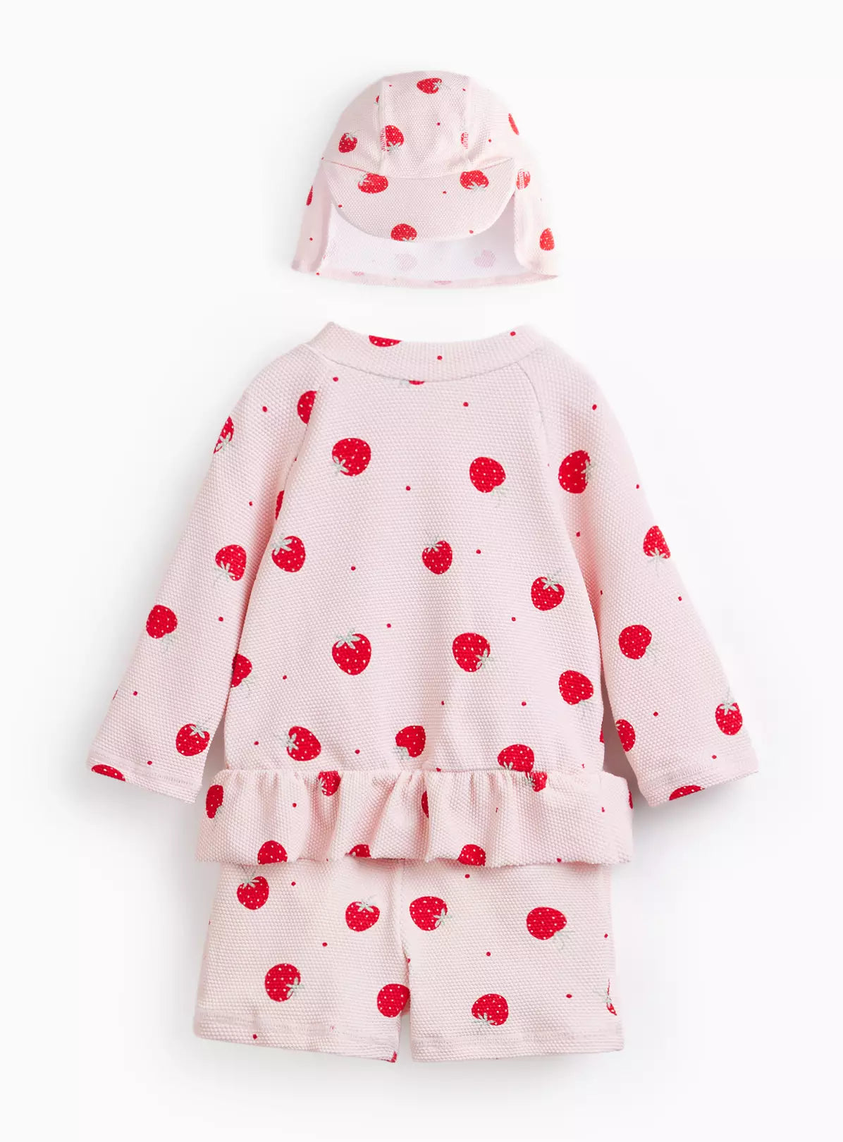 Kostum Plazhi "Pink Strawberry" me Bluze UV, Pantallona me Pelene te Integruar dhe Kapele