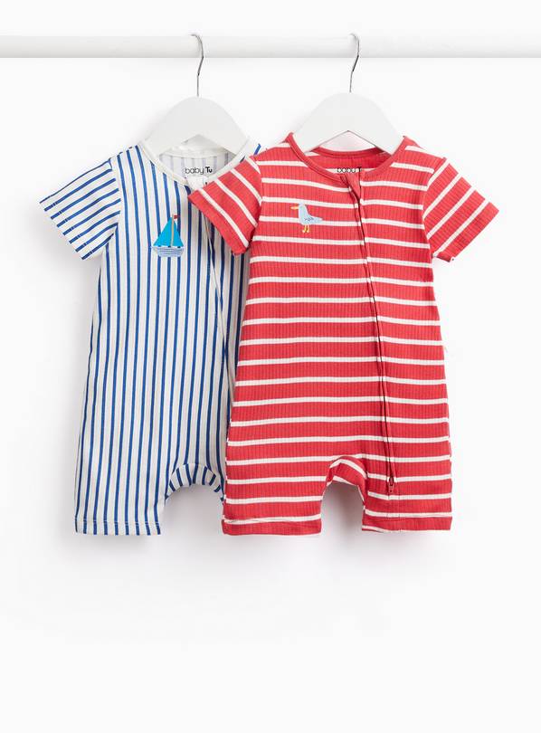 Set me 2 Rompera me Vija Blu & te Kuqe "Nautical Stripe"
