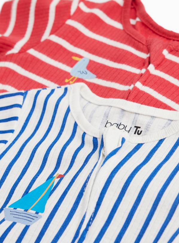 Set me 2 Rompera me Vija Blu & te Kuqe "Nautical Stripe"