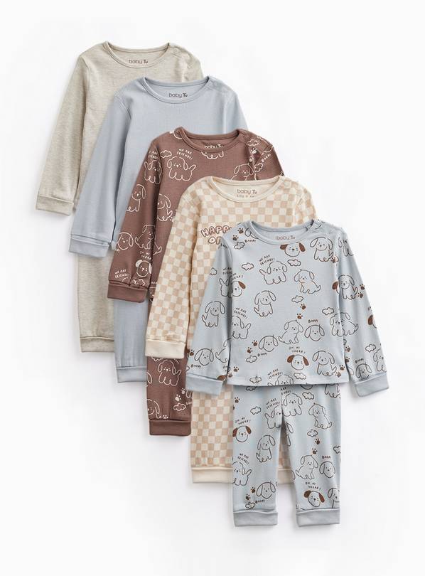 Set me 5 Pizhame "Blue & Brown Dog Print"
