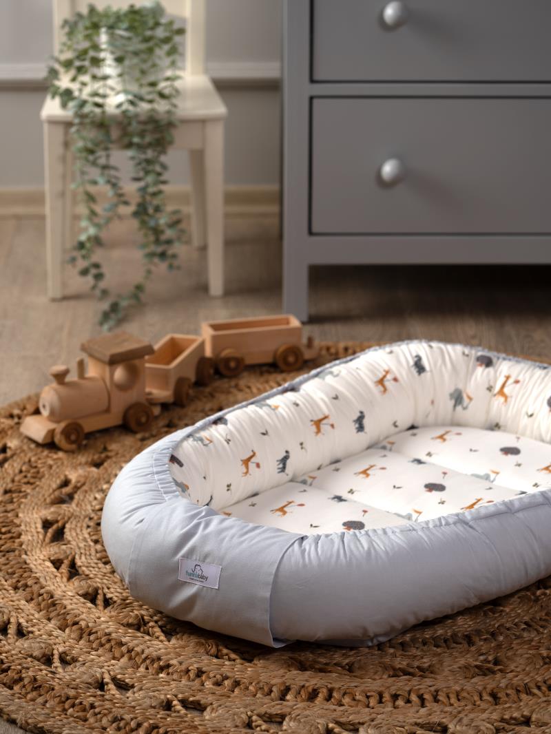 Baby Nest Per Bebe - Zoo Mavi (100% Pambuk) – 60x75 cm