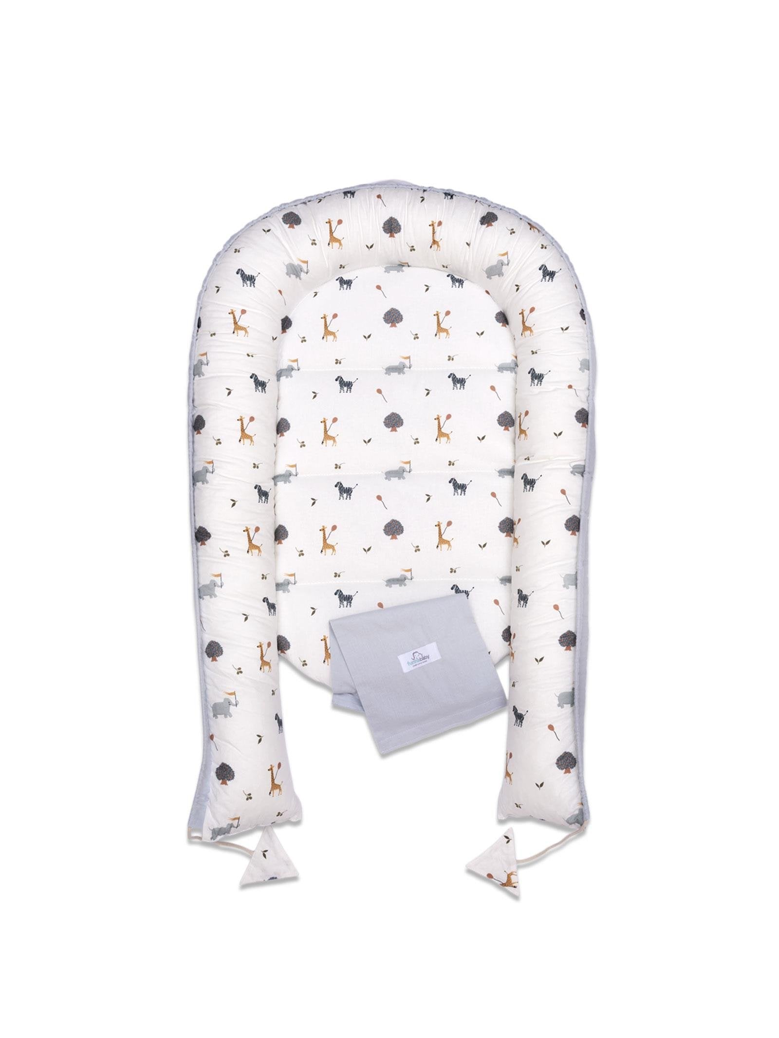 Baby Nest Per Bebe - Zoo Mavi (100% Pambuk) – 60x75 cm