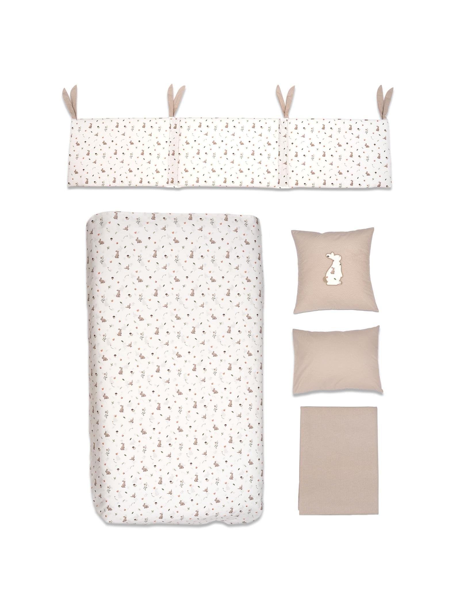Set Gjumi 8-Pjese per Bebe "Grass Bej" – Pambuk 100% (Përshtatet 60x120 - 70x140 cm)