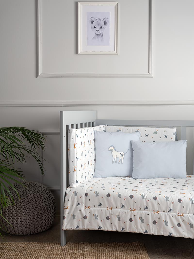 Set Gjumi 8-Pjese per Bebe "Zoo Blue" – Pambuk 100% (Pershtatet 60x120 - 70x140 cm)