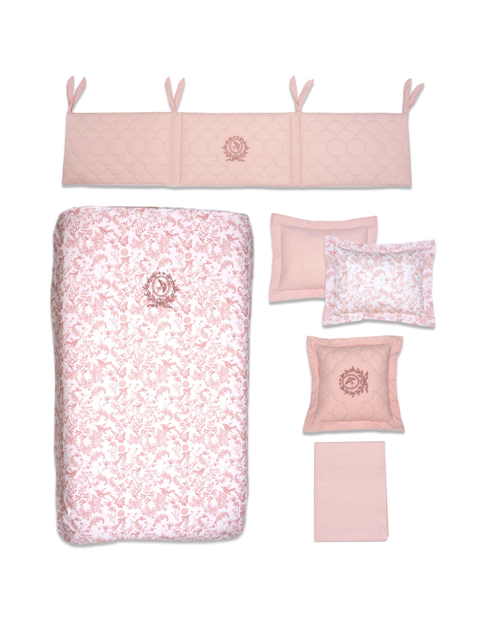 Set Premium Gjumi per Bebet 8-Pjese "Hummingbird Pink" – Pambuk 100% (60x120 deri 70x140 cm)
