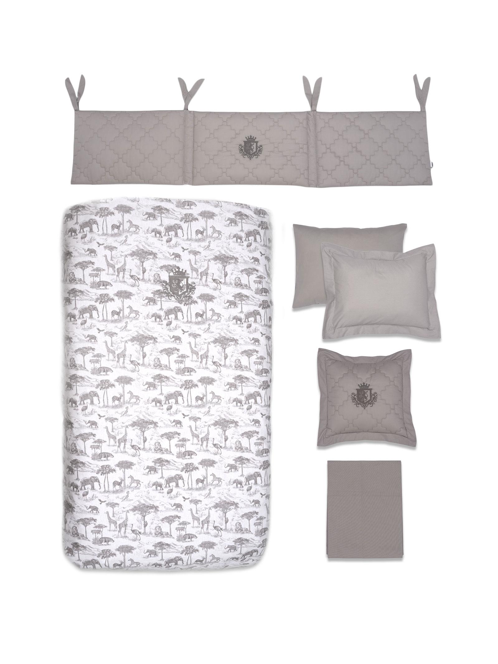 Set Premium Cercafesh per Bebet 8-Pjese "Safari Grey" – Pambuk 100% (60x120 deri 70x140 cm)