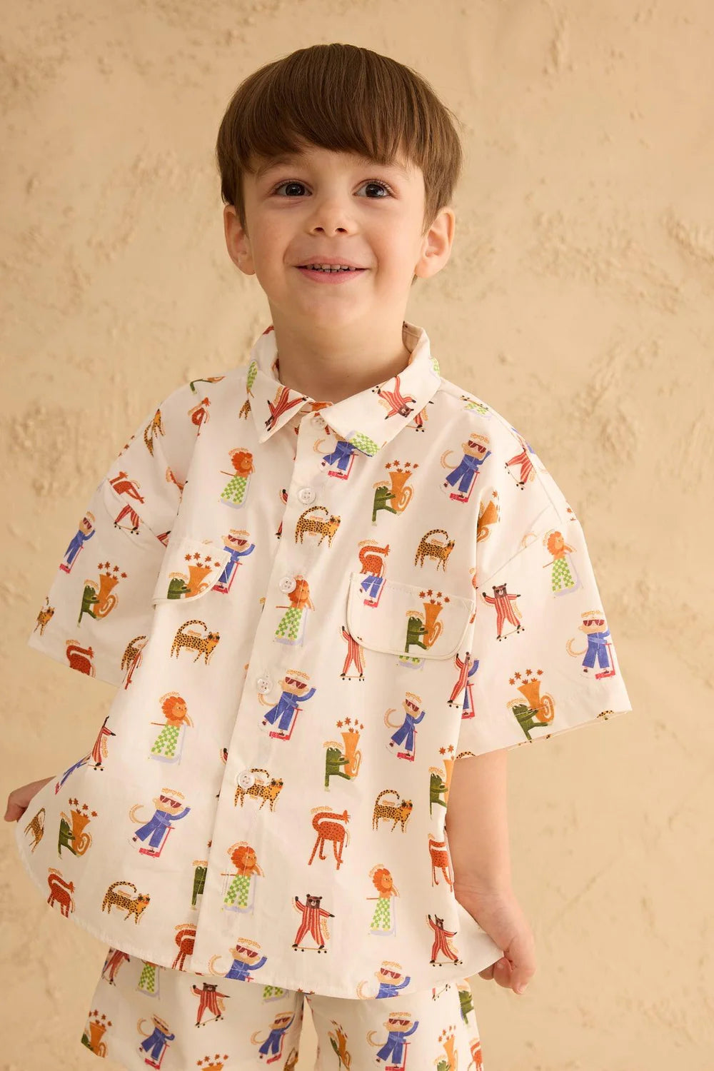Set Kemishe dhe Pantallona "Zigzag Zoo" – Ngjyre Ekru