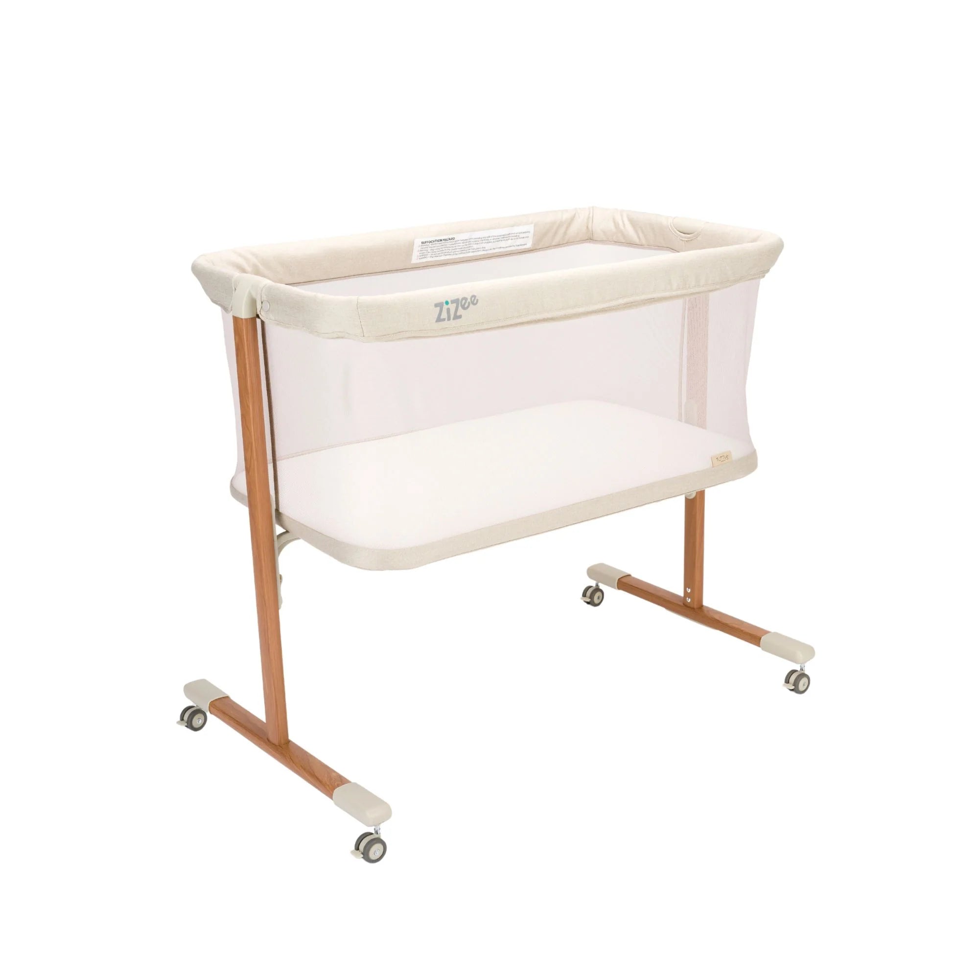 Krevat Portativ për Bebe ZiZee – Me Lekundje dhe Rrota – Walnut & Ecru